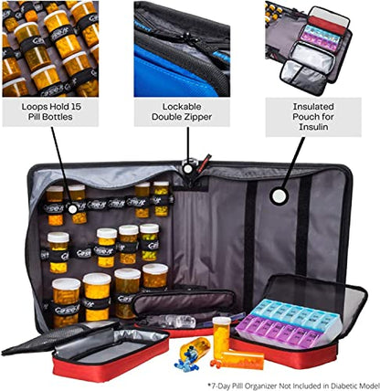 Med Manager Medicine Organizer and Binder, Removable Pouches, Detachable 5-Tab Expanding File Folder, Holds (15) Pill Bottles - (11) Standard Size and (4) Large Bottles, Purple, 13 x 13 x 4.5 inches - color: Purple