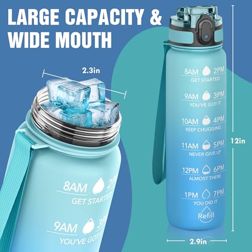 OLDLEY Water Bottle, 32oz Motivational Sports Water Bottle with Time Marker - Times to Drink - Tritan, BPA Free, Wide Mouth Leakproof,Luca - color: Luca