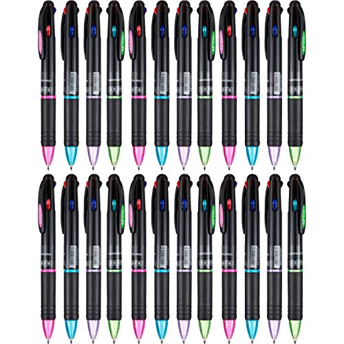 JOVITEC 24 Pack 4 Color Pens in One Bulk 0.7mm Multicolor Ballpoint 4-in-1 Pens Multi Colored Ink Retractable Ball Point Pen Gift for Employee Appreciation Back School Office School Nurse Party Supply