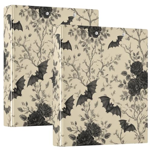 Goth Bat Round Ring Binders Floral (11) 1.5 Inch 3 Ring Binder with Clipboard Holds 200 Sheets Office Home School - color: Multicolored 20