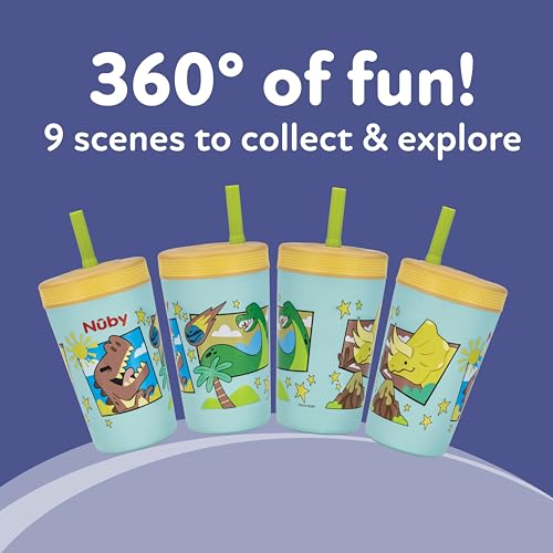 Nuby Thirsty Kids Insulated Toddler Cup with Silicone Flexstraw - 12 oz - Stainless Steel and Leak-Resistant - 18+ Months - Dinosaurs - color: Dinosaurs
