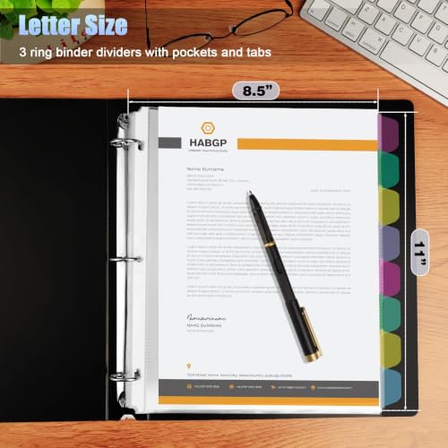 HABGP 24PCS/3 Set 3 Ring Clear Binder Dividers with Tabs, 8.5 x 11 8 Tabs Binder Dividers with Pockets, Clear Page Protectors Index Dividers for 3 Ring Binder, Heavy Duty Plastic Sheet Protectors - size: 3 Set (24 Pcs)