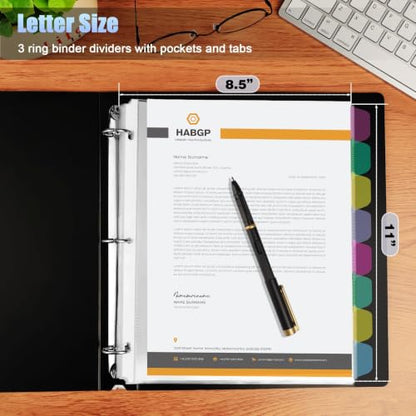 HABGP 24PCS/3 Set 3 Ring Clear Binder Dividers with Tabs, 8.5 x 11 8 Tabs Binder Dividers with Pockets, Clear Page Protectors Index Dividers for 3 Ring Binder, Heavy Duty Plastic Sheet Protectors - size: 3 Set (24 Pcs)