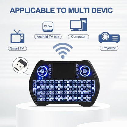 Easytone Backlit Mini Wireless Keyboard with Touchpad Mouse Combo Remote Control with Rechargeable Li-ion Battery and Multimedia Keys for Android TV Box HTPC PS3 Smart TV PC X-Box Linux Windows MacOS