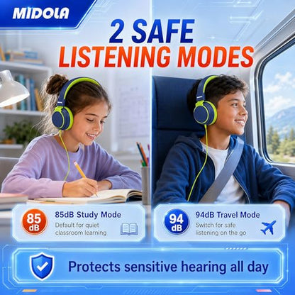 MIDOLA Kids Headphones for School Learning,Volume Limited 85/94dB, Foldable Lightweight Over-Ear Wired Headphones for Kids Toddler Girls Boys 3.5mm for Pad,Headsets with Built-in Mic DeepBlueSky - color: DeepBlueSky