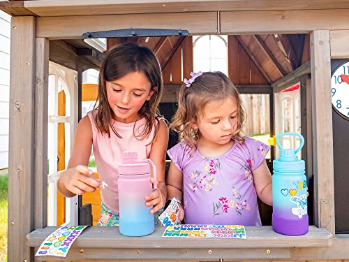 CHILLOUT LIFE 12oz Kids Insulated Stainless Steel Water Bottle with Leak Proof Spout Lid & 144 Stickers - color: Caribbean Lily, style: 12 oz