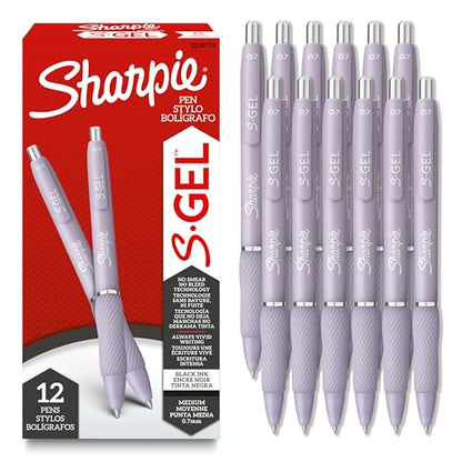 Sharpie S-Gel, Gel Pens, Medium Point (0.7mm), Icy Violet Barrel, Black Ink, 12 Count - color: Icy Violet