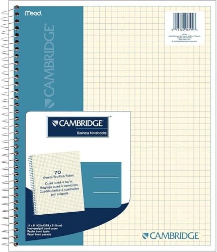 Cambridge Notebook, Business Notebook, 11" X 8.5", 70 Sheets, Quad Ruled, Wirebound, Ivory Paper (06194) (Pack of 12) - size: 12 Pack