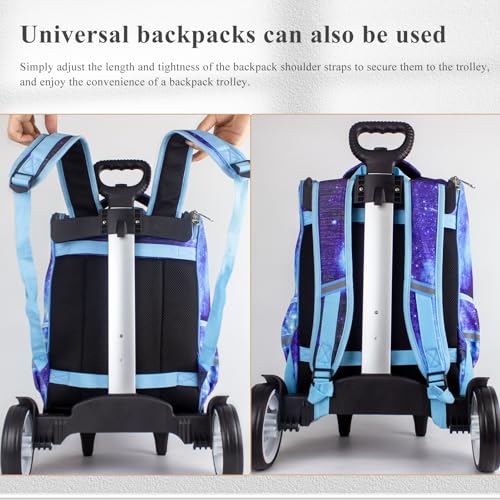 Backpack Trolley Wheeled Cart with Edge Guard Base Noiseless Big Wheels Aluminium Alloy Folding Hand Truck with Luggage Strap for Universal Backpacks Luggage cart for Teenagers,Adults,School,Travel - size: Noiseless Large Wheels with Edge Guard