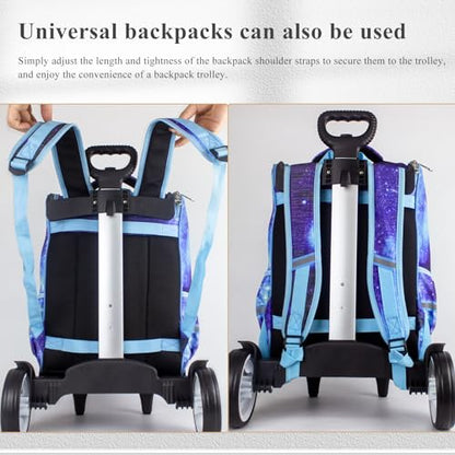 Backpack Trolley Wheeled Cart with Edge Guard Base Noiseless Big Wheels Aluminium Alloy Folding Hand Truck with Luggage Strap for Universal Backpacks Luggage cart for Teenagers,Adults,School,Travel - size: Noiseless Large Wheels with Edge Guard