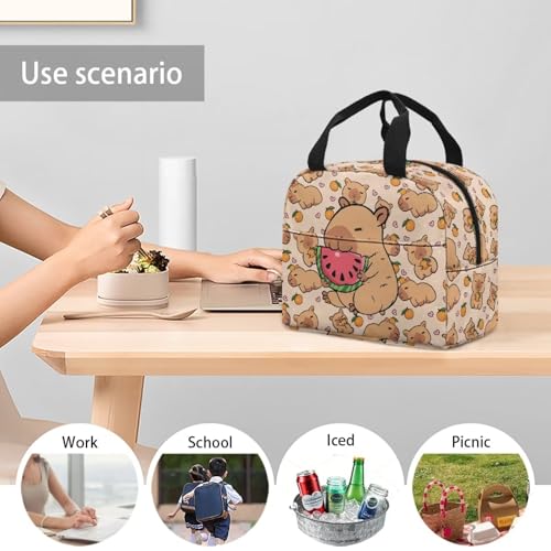 Kawaii Capybara Kids Lunch Box Large Capacity Insulated Lunch Bag Portable Handle Thermal Picnic Cool Bags for School Camping Picnic - color: Cute Capybara