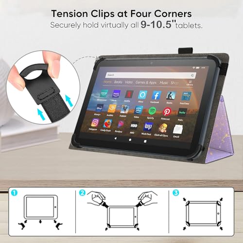 Universal 10 10.1 Inch Android Tablet Case,Slim Folding Stand Cover for All 9"-10.5" Touchscreen Tablet Case with Stylus Pen Holder,Purple Marble - color: Purple Marble