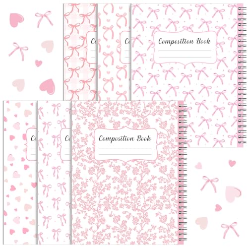 AmazingSpark 6 Pack Lefty Preppy Notebook Cute Bow Coquette Journal 7" x 9" College Wide Ruled 110 Pages Left Handed Aesthetic School Supplies Gifts for Teens Girls Women(Spiral,Pink Bow) - color: Pink Bow, style: Spiral