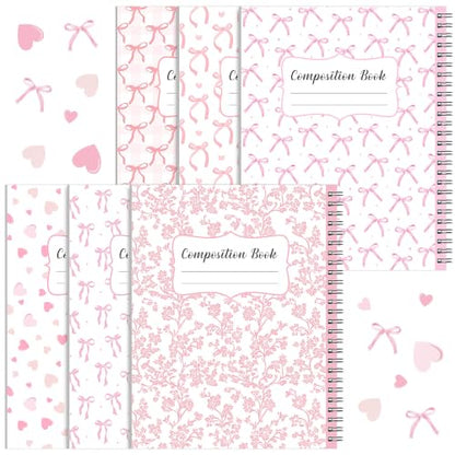 AmazingSpark 6 Pack Lefty Preppy Notebook Cute Bow Coquette Journal 7" x 9" College Wide Ruled 110 Pages Left Handed Aesthetic School Supplies Gifts for Teens Girls Women(Spiral,Pink Bow) - color: Pink Bow, style: Spiral