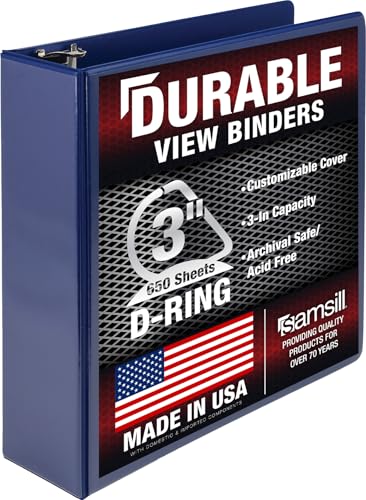 Samsill Durable 3 Inch Binder, D Ring Binder, Customizable Clear View Cover, Dark Blue, Holds 625 Pages - color: Dark Blue, size: 3 Inch