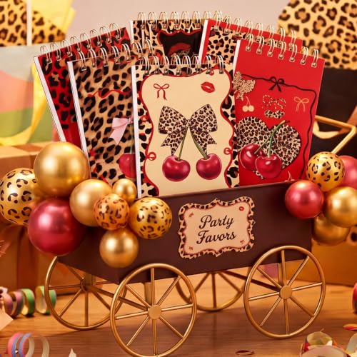 Faccito 24 Pcs Cheetah Cherry Mini Notebook Cheetah Cherry Party Decorations Coquette Leopard Bow Small Notepads Pocket Spiral Journal for Leopard Birthday Party Decor Supplies Gift, 2.4 x 3.9 Inch - style: Cheetah