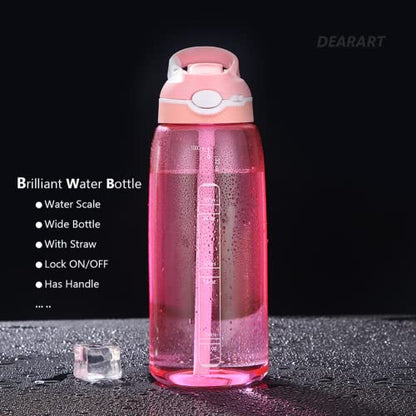 DEARART 2-Pack 32oz Purple-Mix and Pink Water Bottle, Detachable Straw Wide Mouth Motivational & Time Marker with Handle Easy Carried, Flip Up Lid Lock Feature