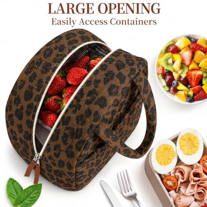 WOBAGMEN Quilted Lunch Box for Women,Coquette Aesthetic Lunch Box,Cute Brown Leopard Lunch Bags for Work,Office,Picnic,Travel(Brown Leopard) - color: Brown Leopard