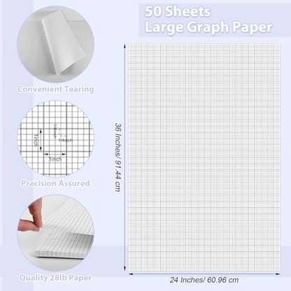 gisgfim 50 Sheets Large Graph Paper 24 x 36 In Graph Paper Pad 1/4 In Ruled Large Grid Paper Sheet Blueprint Paper Engineering Paper Poster for Architect Designer Mathematician Draftsman(White） - color: White