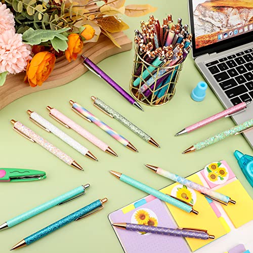 Handepo 60 Pcs Fancy Glitter Pens Bulk Cute Pretty Ballpoint Pens for Women Rhinestones Metal Retractable Pen Black Ink Medium Point 1.0 mm for Writing Business Office School Supplies Gift