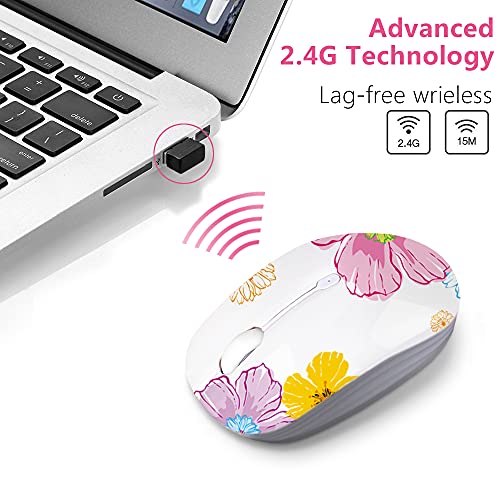 JUHOO Wireless Mouse with Nano Receiver for PC, Laptop, Notebook, Computer, MacBook, Less Noise, Portable Mobile Optical Mice.(Flower). - style: Flower