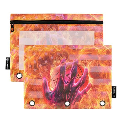 Basketball Pencil Pouch For 3 Ring Binder Clear Window Pencil Case For 3 Ring Reinforced Grommets With Zipper, 2 Pack - color: Basketball