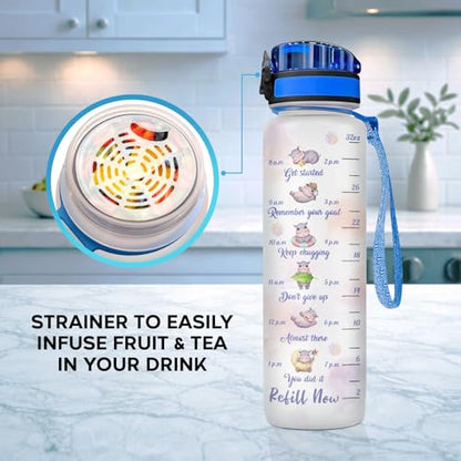 Cute Hippo Hydration Water Bottle 32oz, Stop Slacking Drink Your Water Motivational Bottle, Funny Hippopotamus Animal Gift for Women, Hippo Lover Gifts - color: Hippo