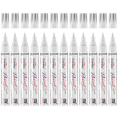 Overseas White Oil Based Paint Markers, 12 Fine Tip Permanent Paint Pens | 0.9mm Fine Nib, Waterproof, Quick Dry, Fade Resistant, Oil Marker Pen for Metal, Rubber, Glass, Wood, Plastic, Rock, Canvas - color: White