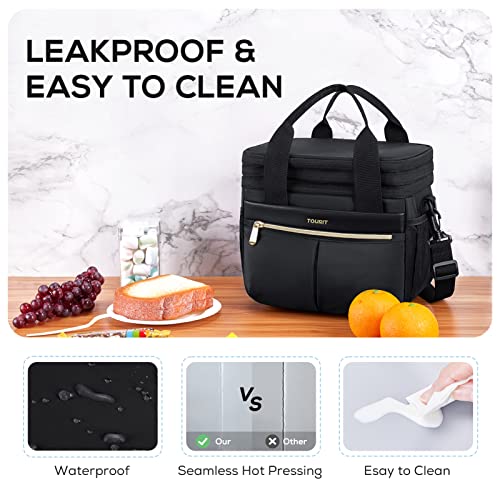TOURIT Insulated Lunch Box Bag, Double Deck Leakproof Cooler Tote for Work Office Picnic, Expandable Lunch Container, Black - color: Black