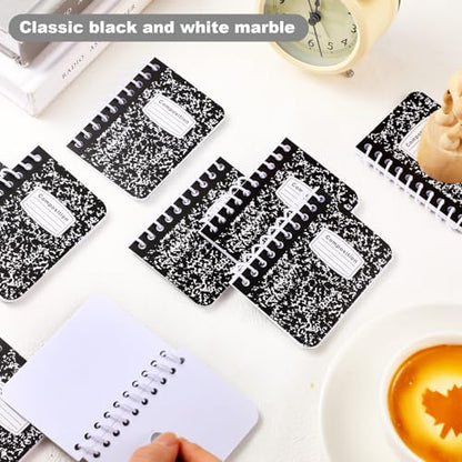 Sinload 30 Pack Mini Spiral Composition Notebooks Bulk 3.5 x 2.5 Inches Blank Marble Small Tiny Pocket Notebooks 80 Pages Memo Pads for Journal Office College School Students Graduation Gifts(Black) - color: Black