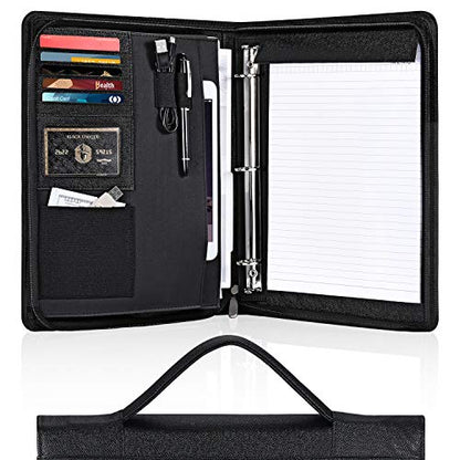 Portfolio Binder, Pacific Mailer 3 Ring Binder Portfolio Organizer with Leather Folder Writing Pad Zipper Business Notebook Binders Tablets Notepads Resumes Documents Holder for Men Women