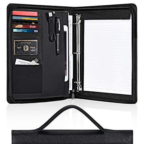 Portfolio Binder, Pacific Mailer 3 Ring Binder Portfolio Organizer with Leather Folder Writing Pad Zipper Business Notebook Binders Tablets Notepads Resumes Documents Holder for Men Women