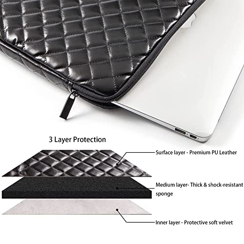TRIUMPH VISION Puffy Laptop Sleeve Pouch Case Protective Bag Lined Padded | Puffy Laptop Case 11 12 in Quilted Leather Protection Shockproof Cushion Padding Fashion with Pocket Safe Black - color: Black Quilted, size: 11-12 Inch