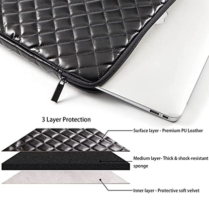 TRIUMPH VISION Puffy Laptop Sleeve Pouch Case Protective Bag Lined Padded | Puffy Laptop Case 11 12 in Quilted Leather Protection Shockproof Cushion Padding Fashion with Pocket Safe Black - color: Black Quilted, size: 11-12 Inch