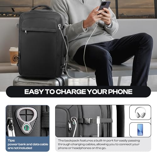 Carry on Backpack, Travel Friendly, Fits TSA requirement, Black | Extra Large 40L-50L Travel Backpack TSA Approved, Water Resistant Bag, Expandable Laptop Bagpack, Travel Backpack for men - color: Black, size: XX-Large