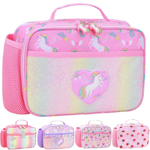 RHCPFOVR Kids Lunch Bag - Insulated Lunch Box for Boys Girls,Washable Lunch Bag and Reusable Toddler Leak-proof Lunchbox for School and Daycare - color: Love Pink Unicorn