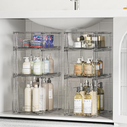 Vtopmart 6 Pack Clear Stackable Storage Drawers,Easy to Assemble Bathroom Organizers and Storage with handles,Plastic Drawers for Kitchen Pantry,Cabinet,Under Sink Organization - style: 2 Large+2 Medium+2 Small
