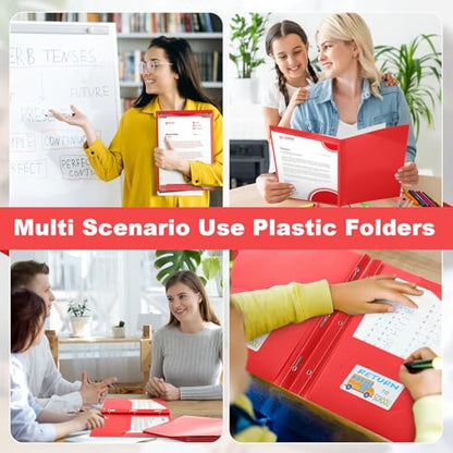 Henoyso 24 Set Take Home Folders with Clear Front Pocket, School-to-Home Communication Folder Bulk for Back to School Classroom, Heavy Duty Plastic Parent-Teacher Homework Folders (Red) - color: Red