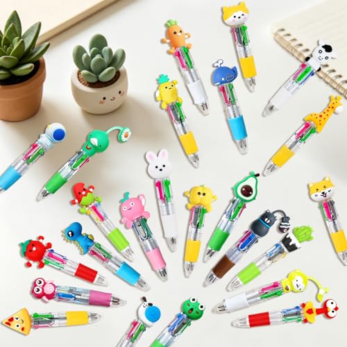 24Pcs Mini Multicolor Pen in One, 4-in-1 Cute Fun Ballpoint Pens Bulk for Party Favors Back to School Gifts for Classroom Birthday Gifts (Fun) - style: Fun