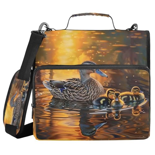 ALAZA Zipper Binder 3 Ring Mallard Ducks Swimming Binder Organizer with Zipper and Shoulder Strap Large Capacity Multi-Pocket Trapper Keeper File Folder for Office Supplies - color: Multicolored 25