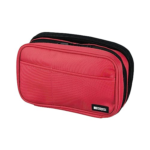LIHIT LAB Large Capacity Double Zipper Pencil Case For School Office College, Big Capacity 6 Compartments Pencil Bag Holder Adults Teen Boys Girls, Travel Cosmetics Storage, Coral (A7555-103) - color: Coral, size: 1 Count (Pack of 1), style: Double: 7.9 X