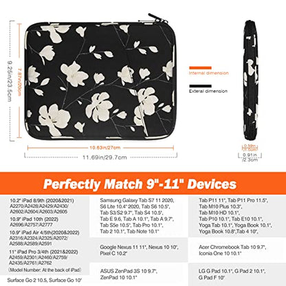 MoKo 9-11 Inch Tablet Sleeve Bag Carrying Case with Accessory Pocket | Fits iPad Air 11-inch M4, iPad Pro 11-inch M5, iPad A16 11-inch and Tab S9/S8 11-inch, Black&White Magnolia - color: Black & White Magnolia, size: 9-11 Inch