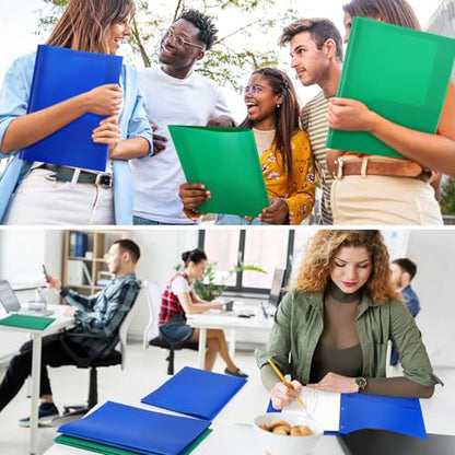 Cholemy 72 Packs Pocket Folders with Prongs Heavy Duty Plastic Folder with Business Card Slot 3 Prong Fasteners for School Office (Blue,Green) - color: Blue, Green
