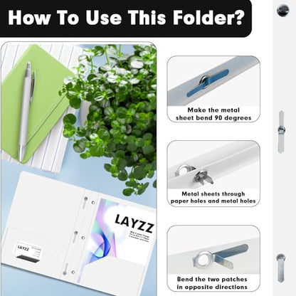 Plastic 2 Pocket Folders with Prongs, 30 Pack, Heavyweight, Letter Size Poly Folders with 3 Metal Prongs Fastener Clips (White) - color: White