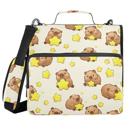 3 Ring Zipper Binder Capybara Yellow Stars Binders Bag with Shoulder Strap 500 Sheets Paper Organizer Trapper Keeper Documents Storage File Folder for School Office - color: A858