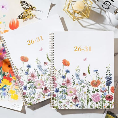 Monthly Planner 2026-2031 - 5 Year Planner/Calendar, 2026-2031 Monthly Calendar Planners Spiral Bound, Jul. 2026 - Jun. 2031, 9" x 11", Twin-Wire Binding + Tabs + Pocket - Flowers