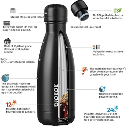 BJPKPK 12oz Water Bottles Stainless Steel Insulated Water Bottle Keep Cold And Hot,Midnight Black - color: A-Midnight black, size: 12 Ounces