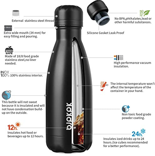 BJPKPK 12oz Water Bottles Stainless Steel Insulated Water Bottle Keep Cold And Hot,Midnight Black - color: A-Midnight black, size: 12 Ounces