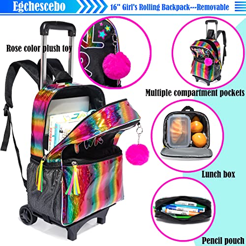 kids Rolling Kid Travel Toddler Duffle Bag Detachable Backpack for Girls Carry on Luggage Roller Computer Suitcase with Pencil Case and Lunch Box Wheels Wheeled Backpacks Girls Black - color: Black-girl Pwr