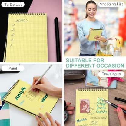 Engrowtic 2 Pack Graph Paper Spiral Notepad A5 Top Wirebound Notepad Grid Notebook Steno Pad Memo Notebook Grid Paper 140 Pages for Writing Sketching Drawing Office Supply(Black (internal Yellow)) - color: Black(internal Yellow)